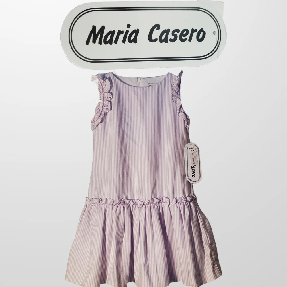 NWT MARIA CASERO GIRLS LAVENDER STRIPED DROP WAIST DRESS - Picture 2 of 8